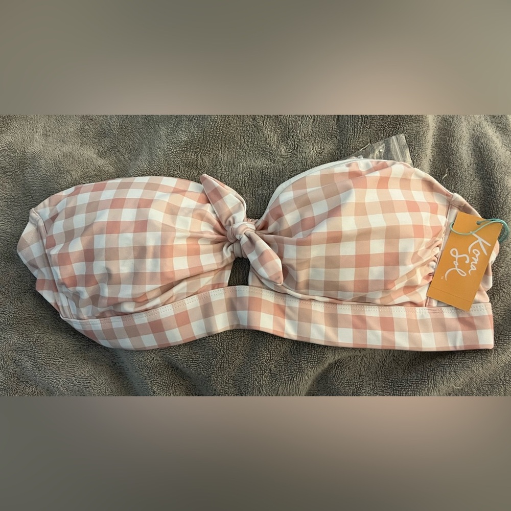Kona Sol light pink buffalo check bikini top